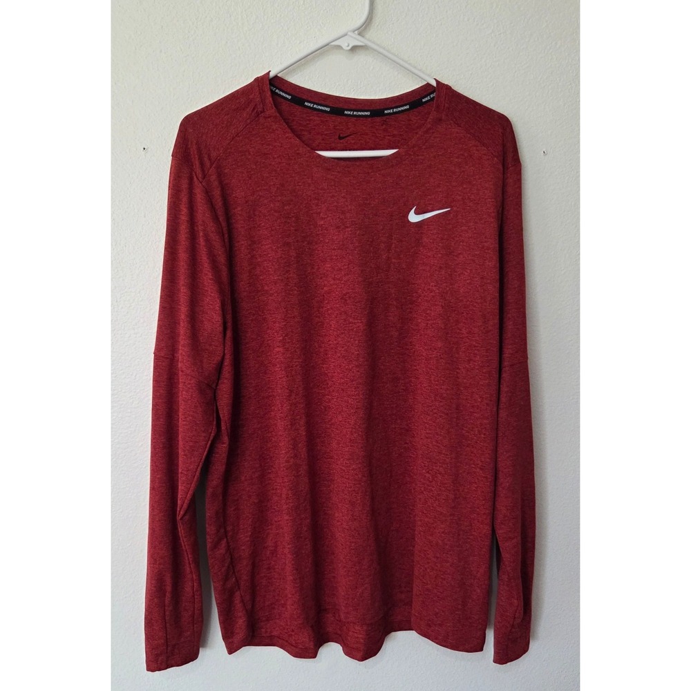 Nike Mens Dri Fit Element Running Crew Top Dark Red Heathered Thumbholes Large
